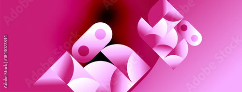 Abstract pink design features geometric shapes, curves, gradients. Modern aesthetic, vibrant colors, digital illustration.