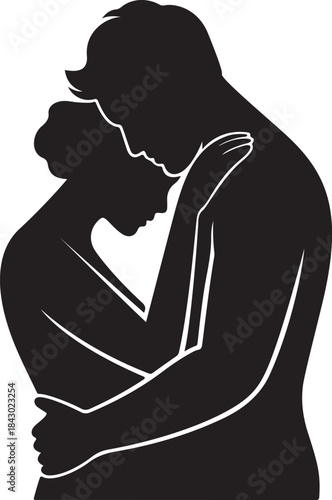 Romantic Couple Embrace Silhouette Art