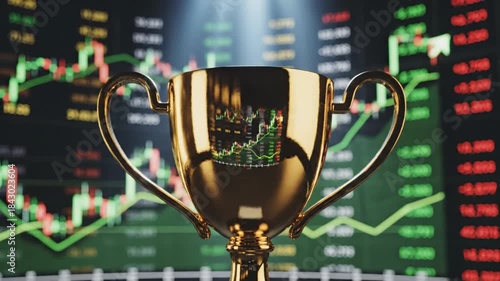 Golden Trophy Symbolizing Financial Success in Stock Market Investments.