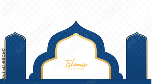 Islamic Blue Gold Podium Stage Banner Elegant Background