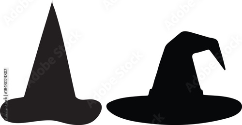 Witch hat silhouettes icon set for Halloween