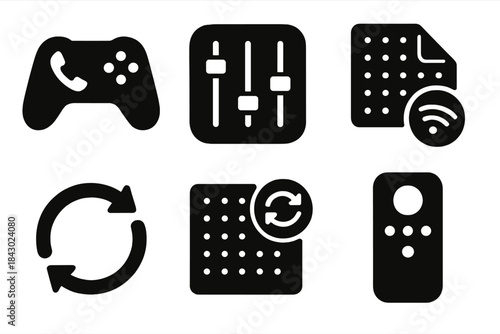 Digital Interface Icons. Solid style icons of digital interface with mood dyes: phone controller icon, slider app badge, smart