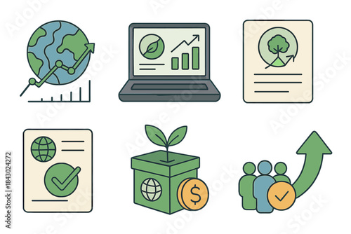 Ethical Investing Elements. Isometric vector illustration set of Ethical investing: net-zero profit tracker, ethical investment