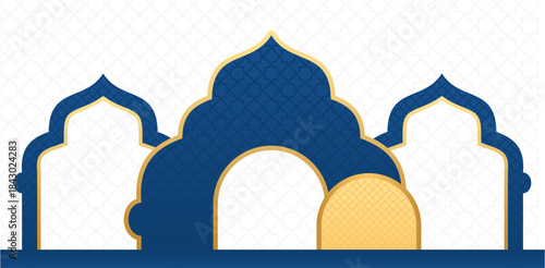 Islamic Blue Gold Podium Stage Banner Elegant Background