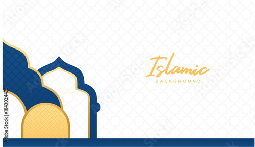 Islamic Blue Gold Podium Stage Banner Elegant Background