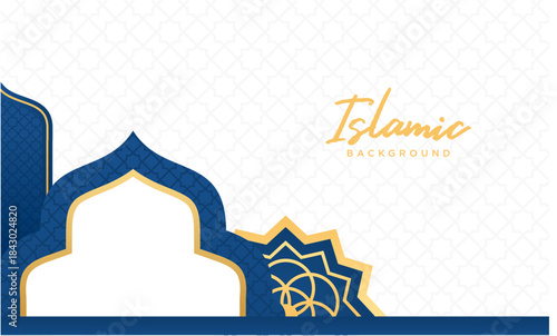 Islamic Blue Gold Podium Stage Banner Elegant Background