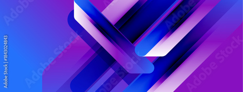 Abstract geometric design. Blue, purple gradients create dynamic lines, shapes. Modern aesthetic, vibrant colors, sleek presentation.