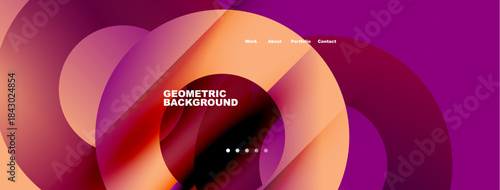 Abstract geometric background. Vibrant colors blend, creating fluid shapes. Text displays website navigation options. Modern design aesthetic.