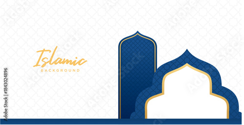 Islamic Blue Gold Podium Stage Banner Elegant Background