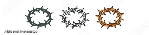 religion icons one flat solid monochrome one thin black outline black and white one full color flat icon crown of thorns