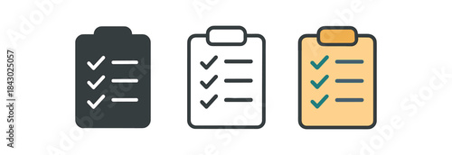 creative workspace icons one flat solid monochrome one thin black outline black and white one full color flat icon to do list with check marks