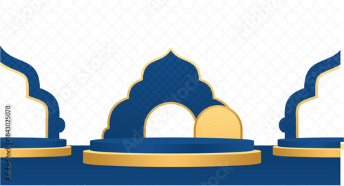 Islamic Blue Gold Podium Stage Banner Elegant Background
