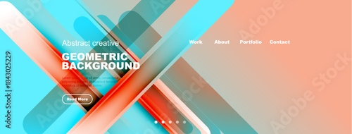 Abstract geometric background design. Gradient colors, overlapping shapes, website header elements present. Modern aesthetic.