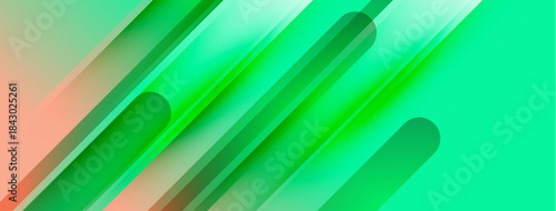 Abstract gradients form dynamic lines. Vivid green dominates, accented by coral hues. Modern design evokes movement, energy.