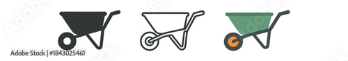 gardening icons one flat solid monochrome one thin black outline black and white one full color flat icon small wheelbarrow