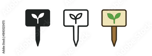 gardening icons one flat solid monochrome one thin black outline black and white one full color flat icon plant label tag