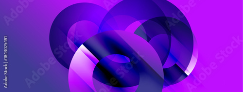 Abstract composition featuring overlapping purple circles. Gradient shades create depth, visual interest. Modern design element.