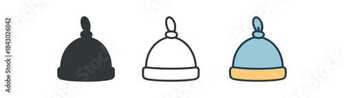 baby routine icons one flat solid monochrome one thin black outline black and white one full color flat icon baby hat with small knot