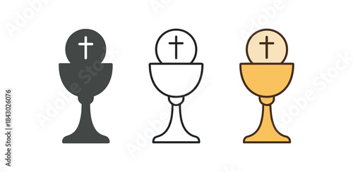 religion icons one flat solid monochrome one thin black outline black and white one full color flat icon chalice with bread symbol