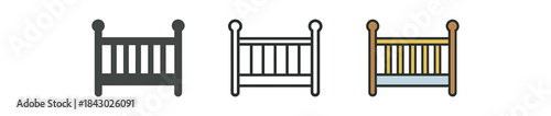 baby routine icons one flat solid monochrome one thin black outline black and white one full color flat icon baby crib with bars