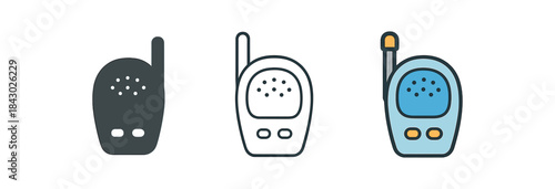 baby routine icons one flat solid monochrome one thin black outline black and white one full color flat icon baby monitor device