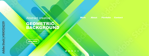 Bright abstract geometric background. Overlapping shapes create dynamic visual effect. Text elements present, inviting exploration.