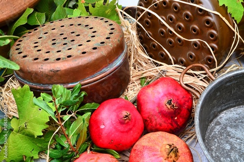 An old copper bed warmer