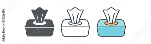 baby care icons one flat solid monochrome one thin black outline black and white one full color flat icon wet wipes dispenser