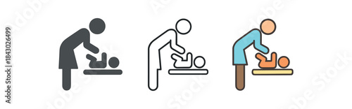 baby routine icons one flat solid monochrome one thin black outline black and white one full color flat icon baby changing mat