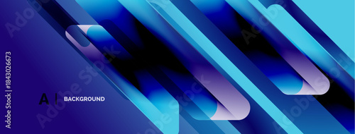 Abstract blue gradients create dynamic lines. Modern design suggests technology, innovation, futuristic visuals. Smooth shapes offer depth.