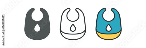 baby care icons one flat solid monochrome one thin black outline black and white one full color flat icon feeding bib waterproof