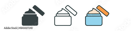 morning routine icons one flat solid monochrome one thin black outline black and white one full color flat icon face cream jar with lid