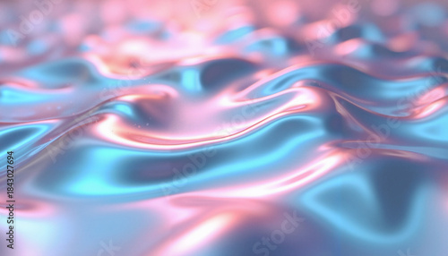 Wallpaper Mural Abstract wavy liquid surface in 3D rendering style in iridescent pink and blue colors representing holographic aesthetics or a modern background Torontodigital.ca