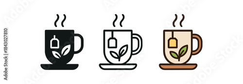 self care icons one flat solid monochrome one thin black outline black and white one full color flat icon herbal tea mug on coaster