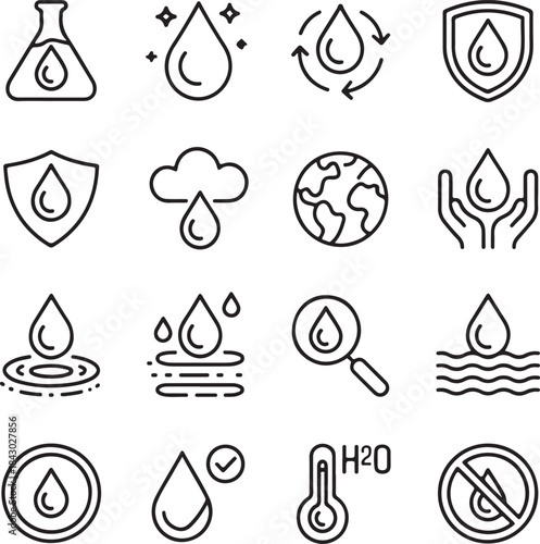 Set of 45 outline icons related to water. Linear icon collection. Editable stroke. Vector illustration
