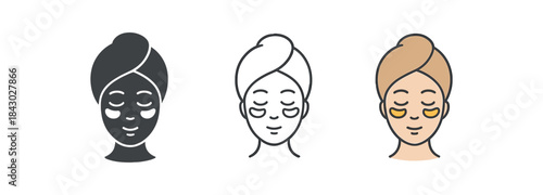 self care icons one flat solid monochrome one thin black outline black and white one full color flat icon eye patches