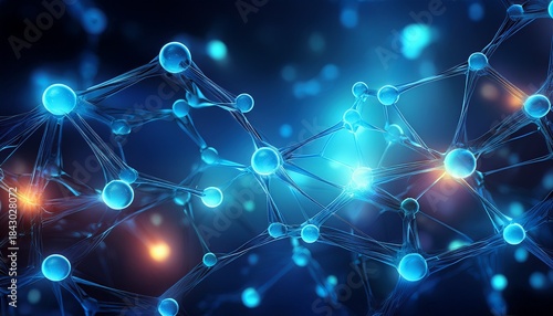 glowing blue molecules in abstract background scientific and innovation concept