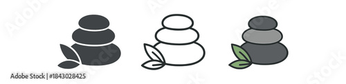 self care icons one flat solid monochrome one thin black outline black and white one full color flat icon massage stone