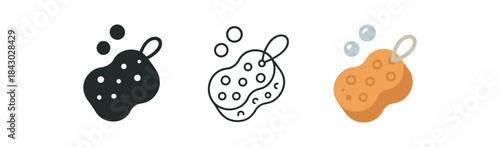 self care icons one flat solid monochrome one thin black outline black and white one full color flat icon bath sponge