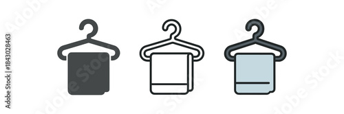 self care icons one flat solid monochrome one thin black outline black and white one full color flat icon towel on hanger
