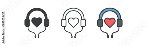 healthy lifestyle icons one flat solid monochrome one thin black outline black and white one full color flat icon earphones music workout