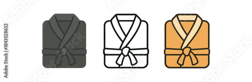 self care icons one flat solid monochrome one thin black outline black and white one full color flat icon folded spa robe