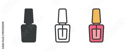 self care icons one flat solid monochrome one thin black outline black and white one full color flat icon nail polish bottle