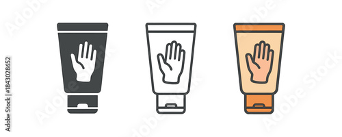 self care icons one flat solid monochrome one thin black outline black and white one full color flat icon hand cream tube