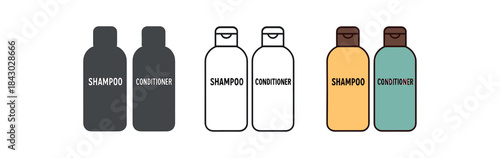 self care icons one flat solid monochrome one thin black outline black and white one full color flat icon shampoo and conditioner