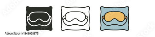 healthy lifestyle icons one flat solid monochrome one thin black outline black and white one full color flat icon sleep mask pillow