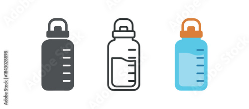 healthy lifestyle icons one flat solid monochrome one thin black outline black and white one full color flat icon hydration tracker bottle