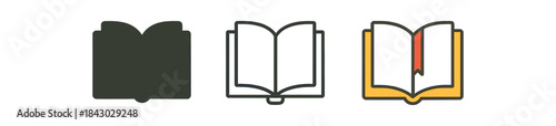 reading icons one flat solid monochrome one thin black outline black and white one full color flat icon open book with bookmark