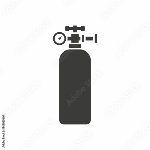 Dark gray icon of a gas cylinder with a pressure gauge and valve