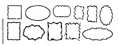 Set of wavy frames. Black asymmetrical outline